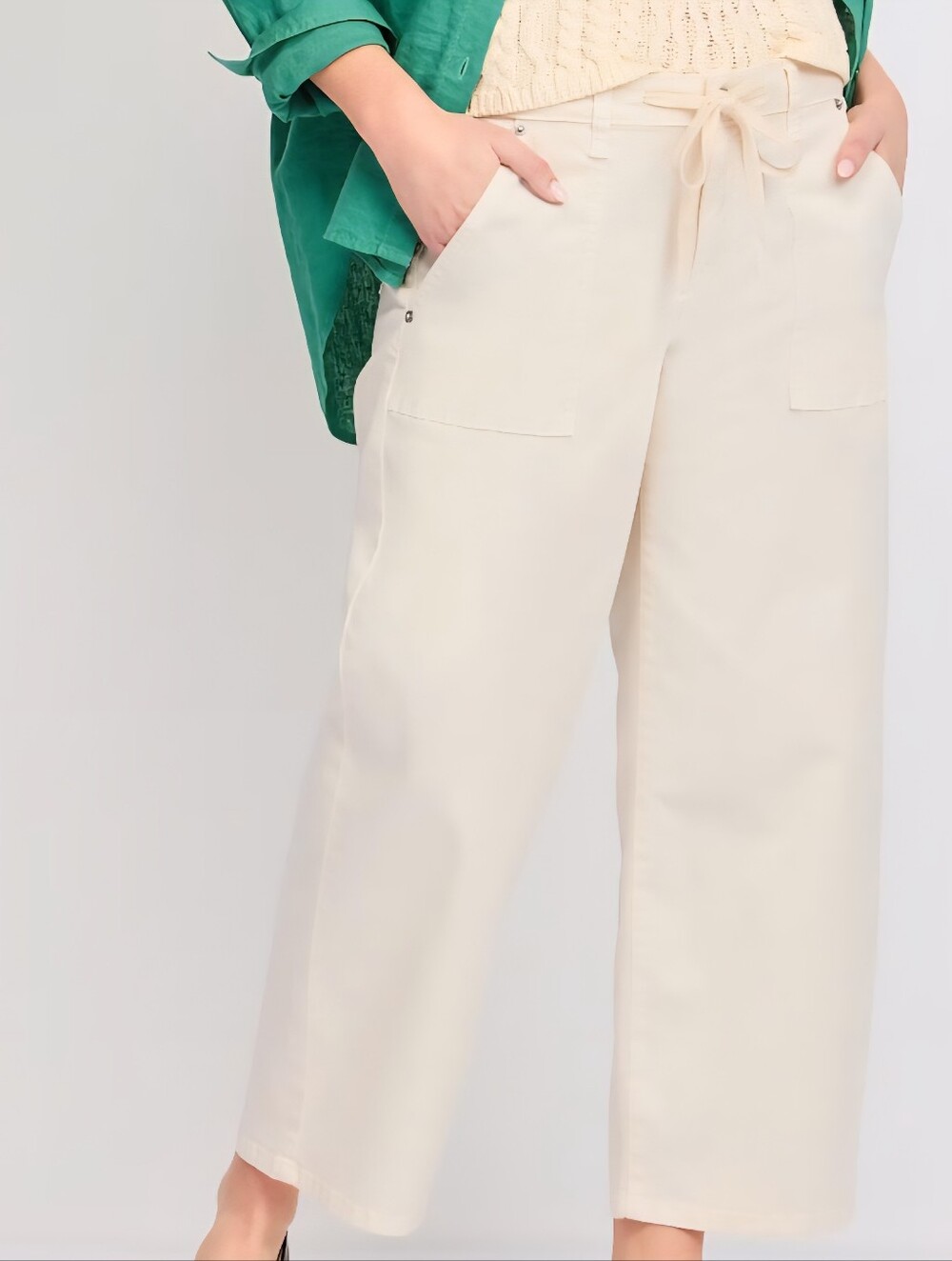 Woman's Cream Drawstring Wide-Leg Pants - Picture 5 of 9